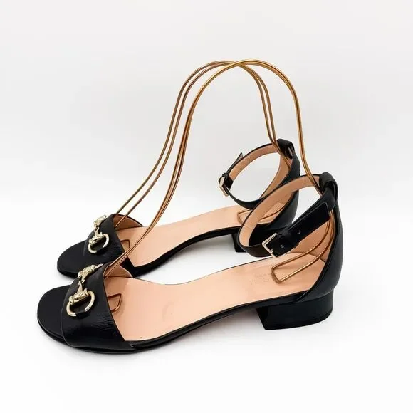Gucci Horsebit Black Leather Sandals Low Heel Size 37.5, 7.5 - Picture 3 of 15